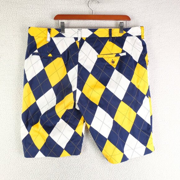 Loudmouth Shorts Mens 42 Blue Yellow Argyle Diamond Chino Cotton Golf Stretch - Picture 3 of 8